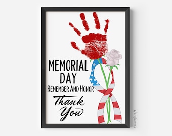 Kids Handprint For Memorial Day, Handprint Preschool Kids Craft, Memorial Day Baby Crafts For Toddler, Handprint Memory Keepsake Activity