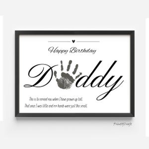 Tarjeta de feliz cumpleaños con huella de mano para papá, regalo de cumpleaños imprimible para papá, regalo de bricolaje para niños, bebés y niños pequeños, tarjeta con poema de cumpleaños con huella de mano para padre