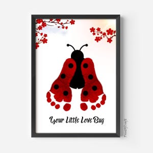 Moederdag handafdruk kunst ambachtelijke sjabloon, lieveheersbeestje afdrukbaar, Moederdag DIY baby peuter ik hou van je voorschoolse cadeaukaart, Vaderdag