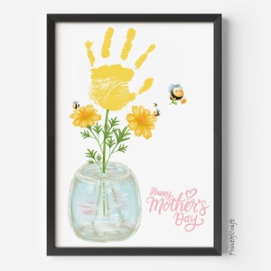 Mothers Day Handprint Art Craft, Handprint Footprint Flower Mother Day Bee, Baby Toddler Craft, Printable Kids Baby DIY Preschool Activity,