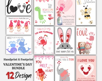 Valentines Day Handprint Footprint Craft, Love Handprint Art Craft, Grandma Valentine Day Baby Gift, Valentines Day DIY Card, Tooddler Craft