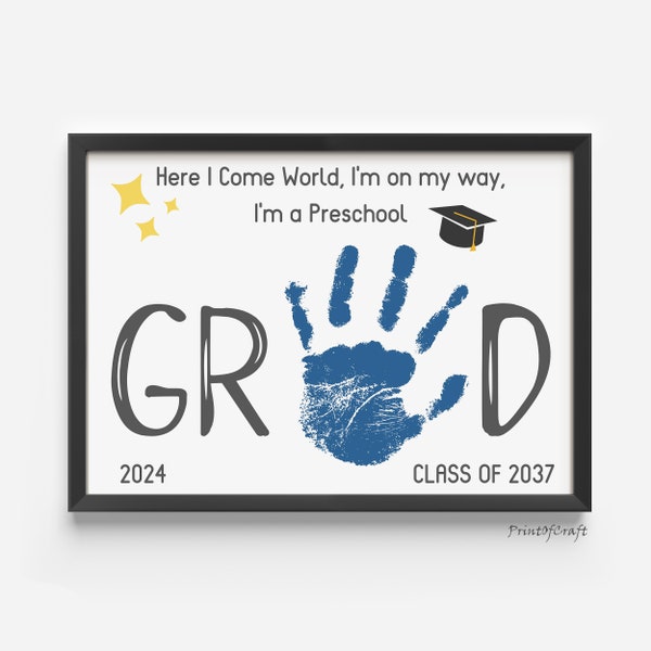 Kindergarten Graduation Preschool Handprint Art Craft, Handprint Footprint, Graduation Printable Kids Baby DIY Preschool Activity Card