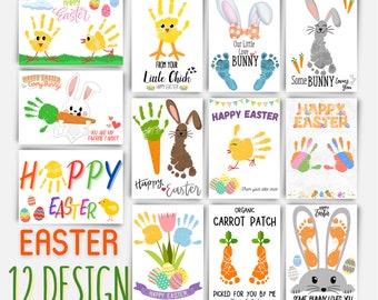 Easter Handprint Footprint Bundle Craft, Easter Handprint Art, Printable Footprint Easter DIY Craft, Toddler For Craft, Baby Keepsake Memory