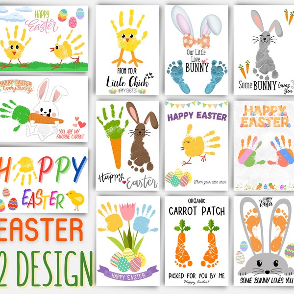 Easter Handprint Footprint Bundle Craft, Easter Handprint Art, Printable Footprint Easter DIY Craft, Toddler For Craft, Baby Keepsake Memory