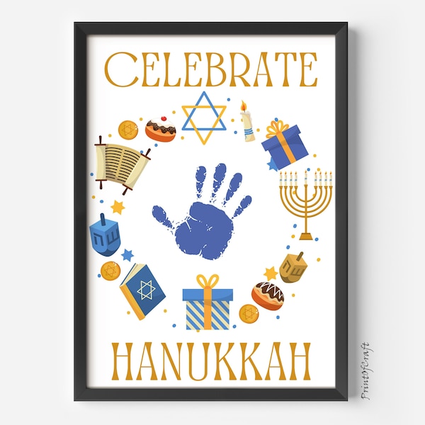 Hanukkah Handprint Footprint DIY Art Craft Bundle, Printable Christmas Handprint Holiday Daycare Activity For Baby Toodler Craft Keepsake