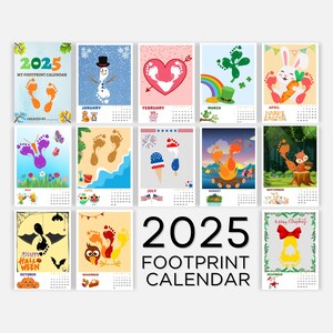 2025 Footprint Calendar, Footprint Handprint Art Craft DIY Gift Child Baby Kids Toddler, Preschool Printable DIY Activity Memory Keepsake