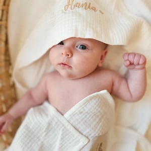 Personalized Deluxe Muslin Hooded Baby Towel | Soft Cotton Baby Bath Wrap | Custom Baby Name Towel | Newborn Bath Towel | Baby Shower Gift