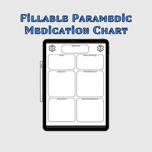 Fillable paramedic medication chart etsy