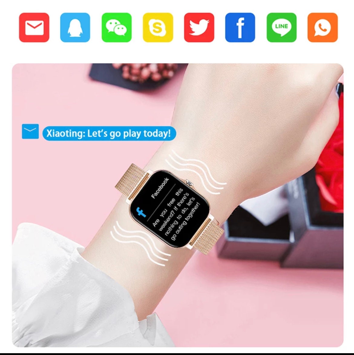 Generic For Xiaomi Samsung Android Phone Reloj Inteligente Mujer Custom  Dial Smart Watch Women Bluetooth Call Smart Watch Men +Box(#Yellow)