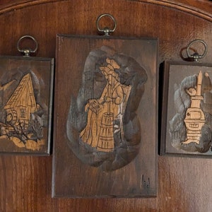 Set Of Three Hand-carved Rustic Americana Country Scenes 70s