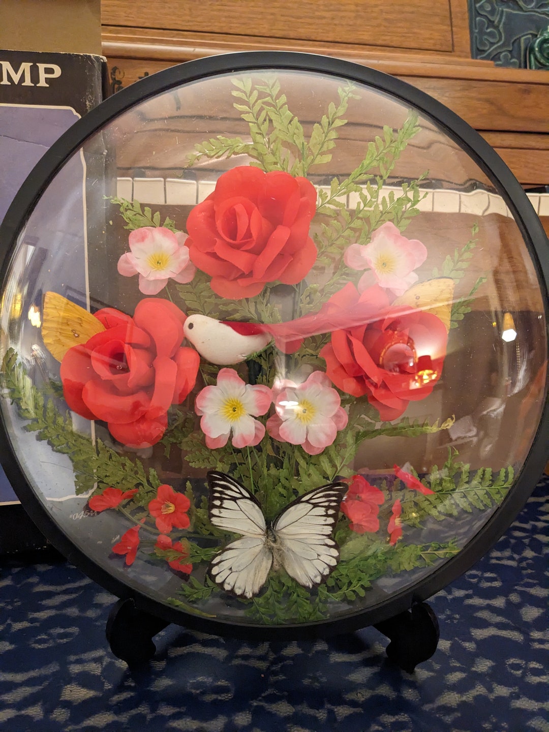 Glass Encased Flower and Butterfly Display Etsy