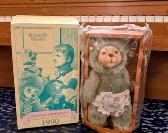 Raikes Bears Nursery Miniatures Alison With Wood Cradle 1990 New w/ Box