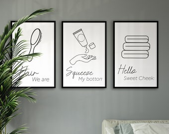 Bathroom wall art, "Bathroom jokes set print" Bathroom Print, printable wall art, minimalist wall art, funny quotes printable, printable art