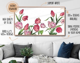 Samsung Frame Tv Art, "Tulips Sketch" Spring Frame Tv Art | Floral Art tv | Spring Flowers for frame tv art | Digital Download