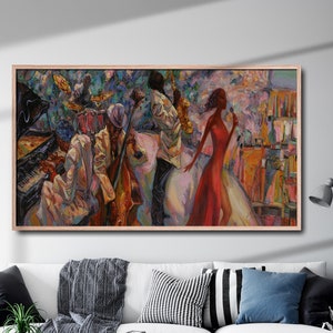 Music wall art for SMART TV, Jazz oil painting Digital print. Jazz Pianist saxophone digital canvas art, Jazz club Digital Poster image 6