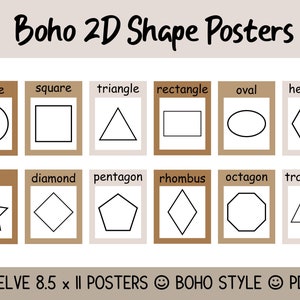 Classroom Shape Posters | Boho 2D | Preschool Decor | Boho Classroom Decor | Digital Download