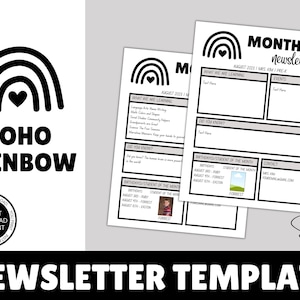 School Newsletter Template Editable, Boho Rainbow Newsletter, Classroom Decor