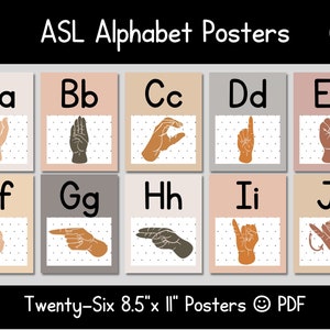 ASL American Sign Language Alphabet Posters | BOHO Dotted | Neutral Classroom Decor