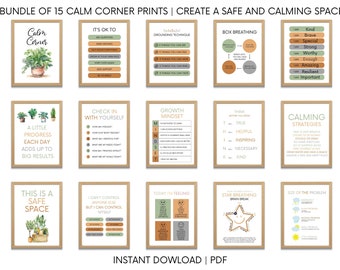 Zestaw Calm Down Corner, zestaw 15 plakatów, pokój zabaw Montessori, plakaty do klasy roślinnej, wykres emocji, dla dzieci