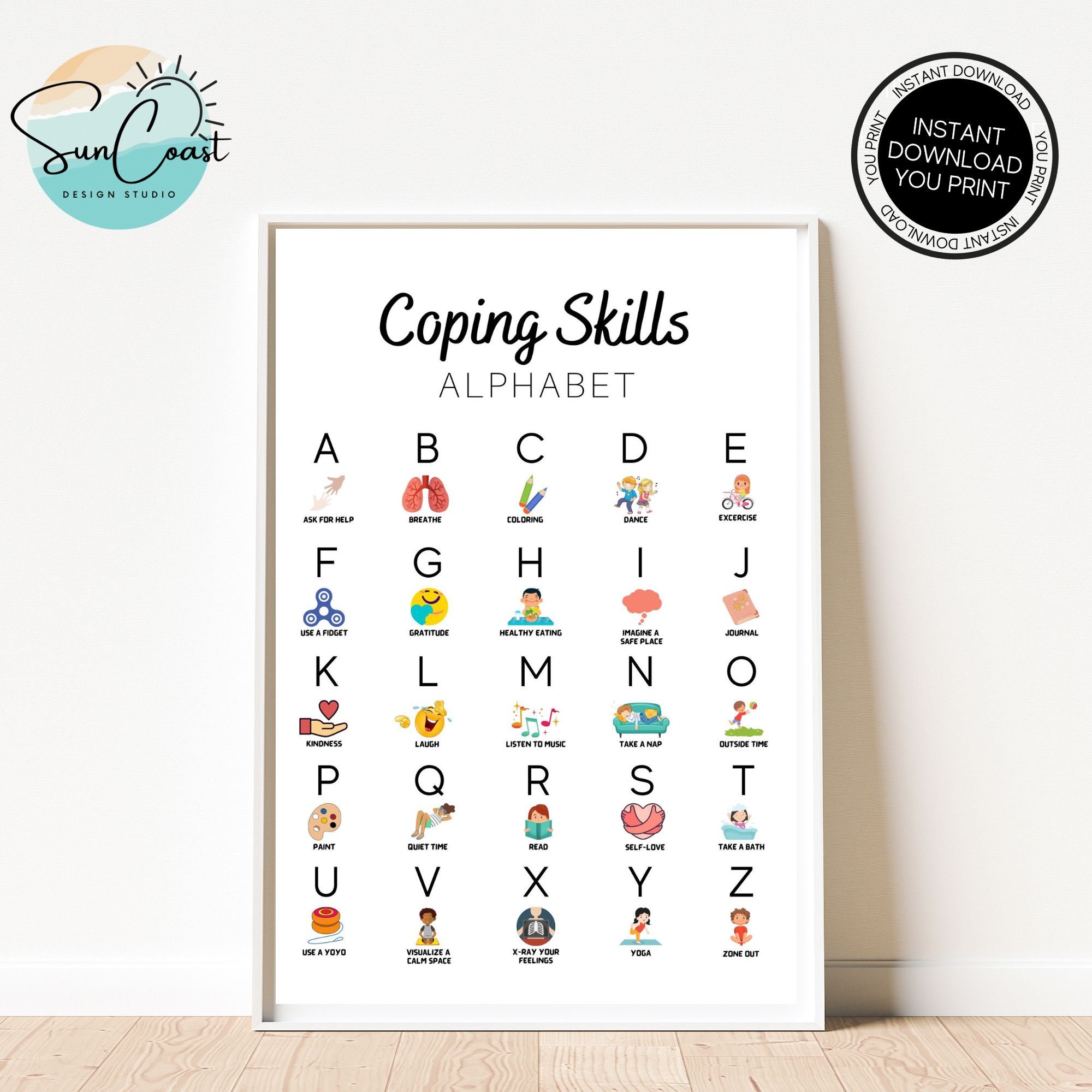 Kids Coping Skills Alphabet Print - Self Care Printable - Mindfulness ...