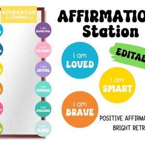 Affirmation Station Bright Retro | Positive Affirmations Mirror Display | Editable