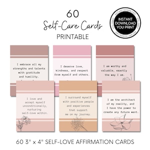 60 Affirmation Cards Digital Download, Mindfulness Affirmations Deck 2023, Positive Quotes Printable Gift, Self-Care