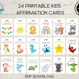 Tarjetas de afirmación para niños, tarjetas motivacionales, tarjetas de positividad para niños Yoga para niños, tarjetas Montessori Flashcards, mantra diario para niños de salud mental para niños