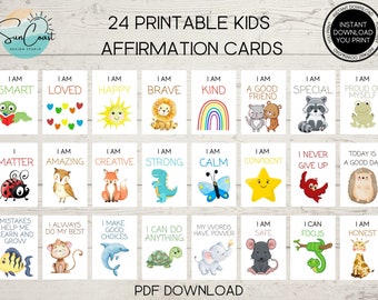 Tarjetas de afirmación para niños, tarjetas motivacionales, tarjetas de positividad para niños Yoga para niños, tarjetas Montessori Flashcards, mantra diario para niños de salud mental para niños