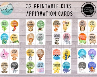 Tarjetas de afirmación para niños, tarjetas motivacionales, tarjetas de positividad para niños Yoga para niños, tarjetas Montessori Flashcards, mantra diario para niños de salud mental para niños