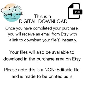 K&ouml;nnte beinhalten: Digitaler Download-Grafik mit dem Text "This is a DIGITAL DOWNLOAD". Das Bild enth&auml;lt das Logo von Sun Coast Design Studio und ein PDF-Symbol. Anweisungen zum Herunterladen der Datei sind ebenfalls enthalten.