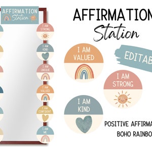 Affirmation Station | Rainbow BOHO | Positive Affirmations Mirror Display | EDITABLE