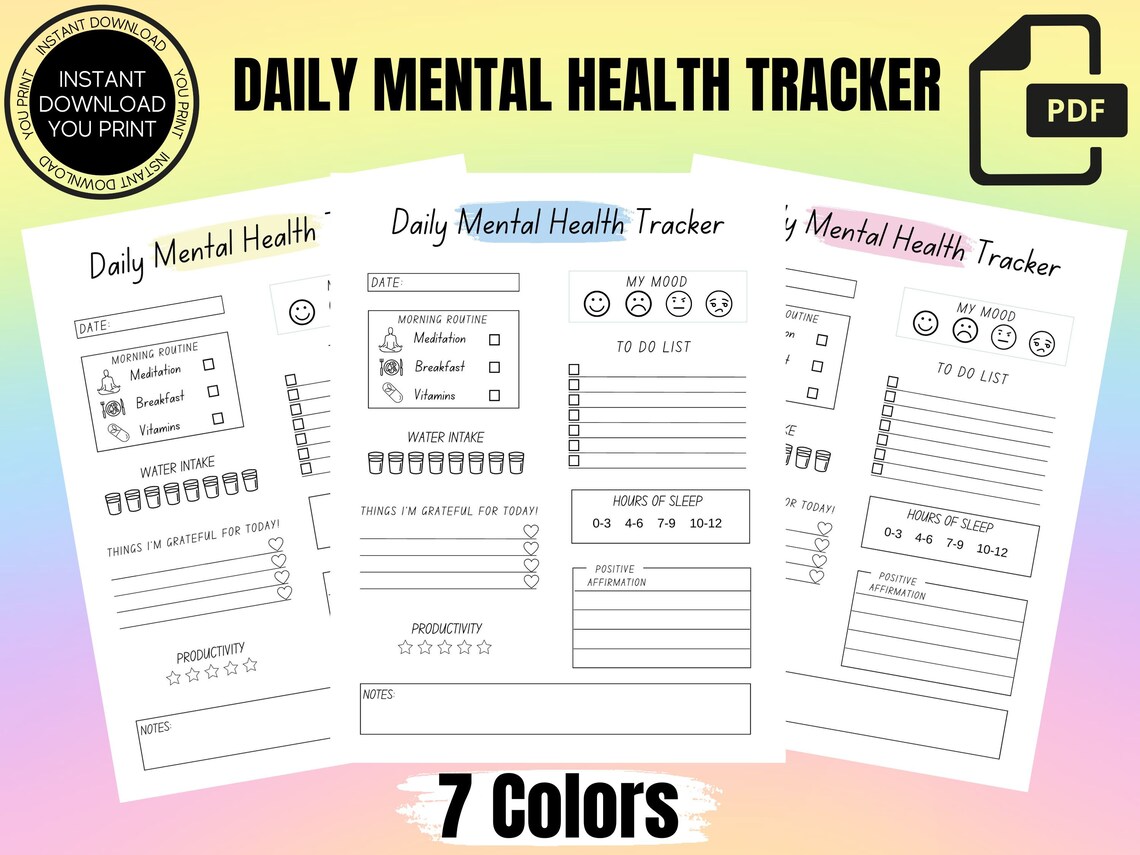 Daily Mental Health Tracker Printable Mood Tracker Self Care Journal ...