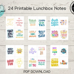 Druckbare Lunchbox Notizen | Positive Notizen | Inspirierende Notizen für Kinder und Tweens | Ermutigungskarten | Notizen für Kinder | 24 Notizen PDF