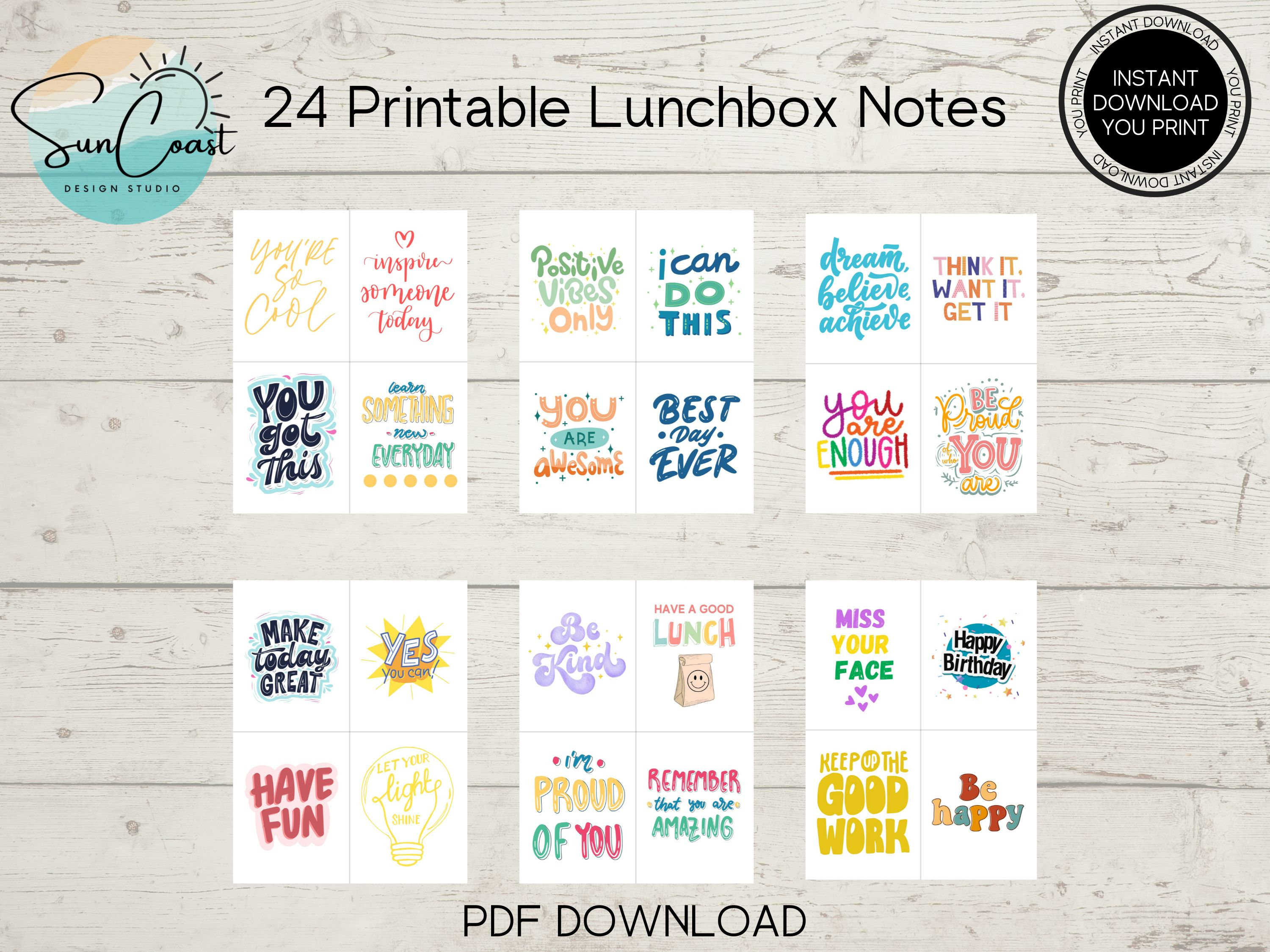Printable Lunchbox Notes | Positive Notes | Inspiring Notes for Kids ...