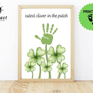 Empreinte de main trèfle trèfle | Artisanat d'art de la Saint-Patrick | Carte DIY | Imprimable à la main pour bébés enfants | Le plus mignon du patch