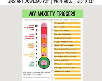 Feelings Thermometer Chart - Emotions Poster Kids Teens Printable - Mental Health Behavior Management Therapy Counselor - Instant Download
