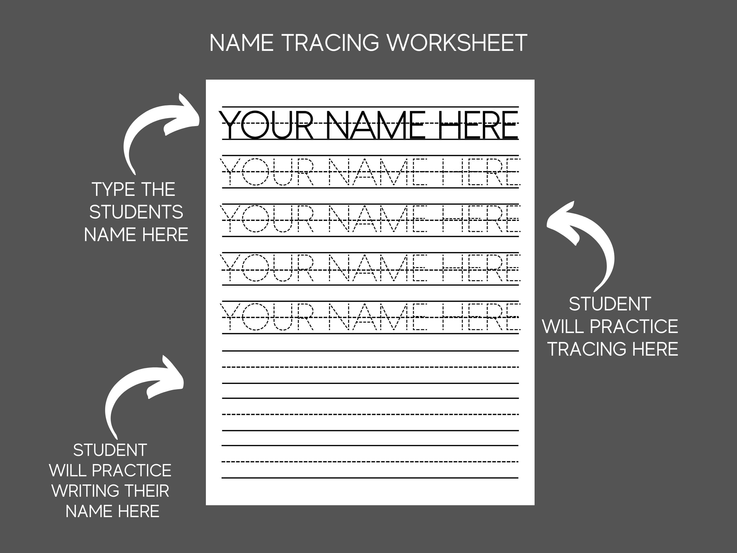 Printable Name Tracing Worksheets, Custom Handwriting Practice for Pre ...