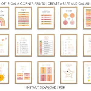 Calming Corner Wall Art Poster Set: 15 Calm Down Strategies, Educational Feelings Chart, Printable Preschool Decor, Montessori Prints