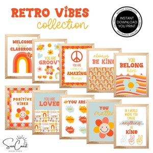 Retro Vibes Classroom Posters, Retro Classroom Decorations, Groovy Boho Classroom, Quote Posters