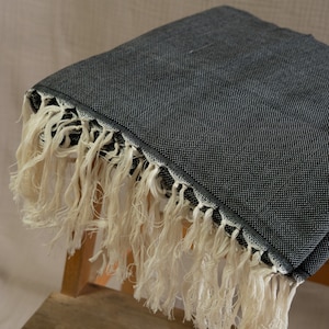 Moroccan blanket 100% organic cotton, baby blanket, fine and soft, bed throw, summer bedspread, picnic and beach - 150x250 - Black