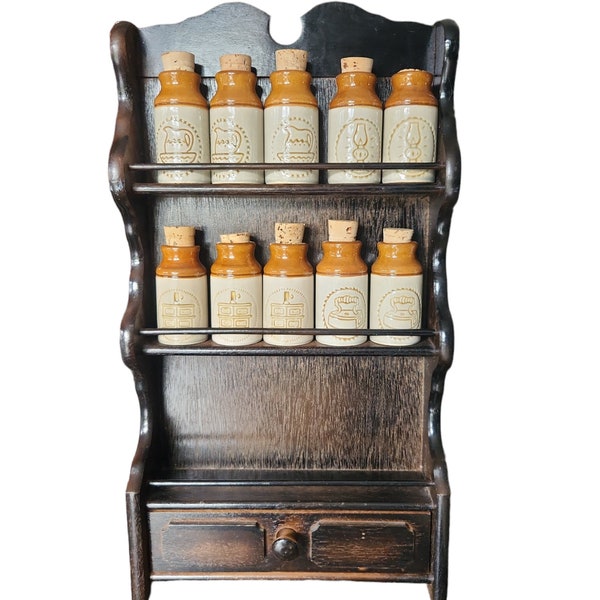 Beauceware Pottery Spice Jars with Spice rack