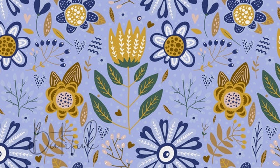 Boho Blue Seamless Wallpaper Downloadable Art PNG File - Etsy