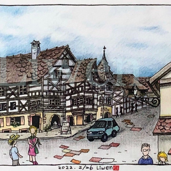 Kaysersberg ,Elsass , Frankreich ( Buntstift) Original