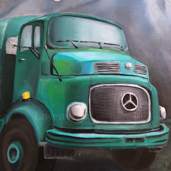 Mercedes 911 Polizei LKW Ölgemälde ( oil painting) Original