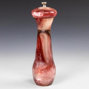 Pepper, Mill, Grinder, Peppermill, Wooden, Handmade, Walnut, Red, and White, Resin,
