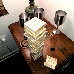 Adult Jenga Game!  Strip Jenga, Truth or Dare Jenga, Naughty Fun Time -- Great for a Party.  NSFW Adults Only.