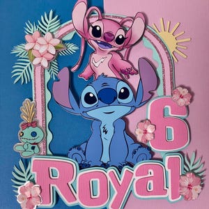 Stitch Cake Topper/ Personalized Stitch Cake Topper/ Inspired Stitch and Angel Cake Topper/ Blue Hawaiian Alien Cake Topper