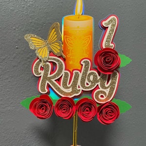 Encanto candle cake topper Red roses
