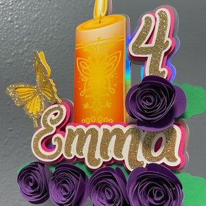 Encanto candle cake topper Purple roses