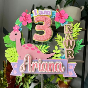 Pink Dinosaur cake topper